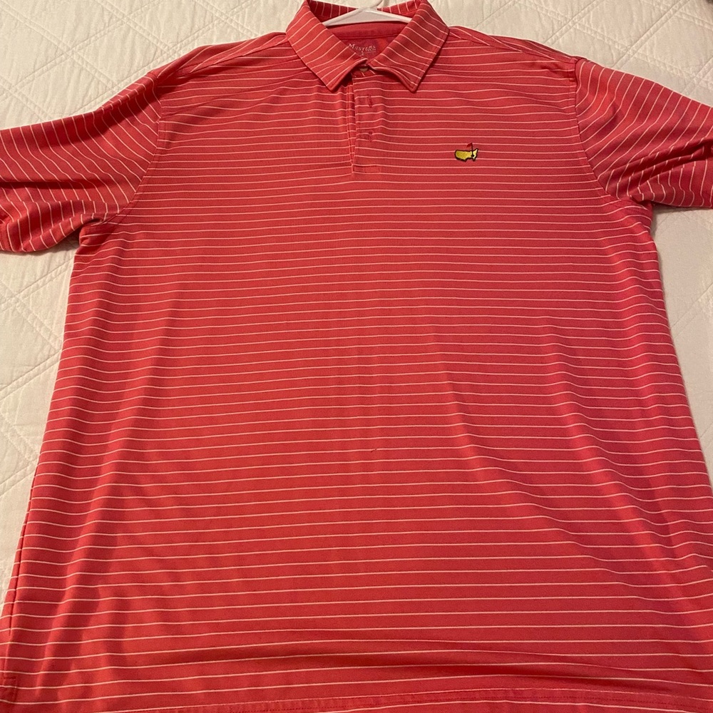 Masters Tech large pink and white striped polo
